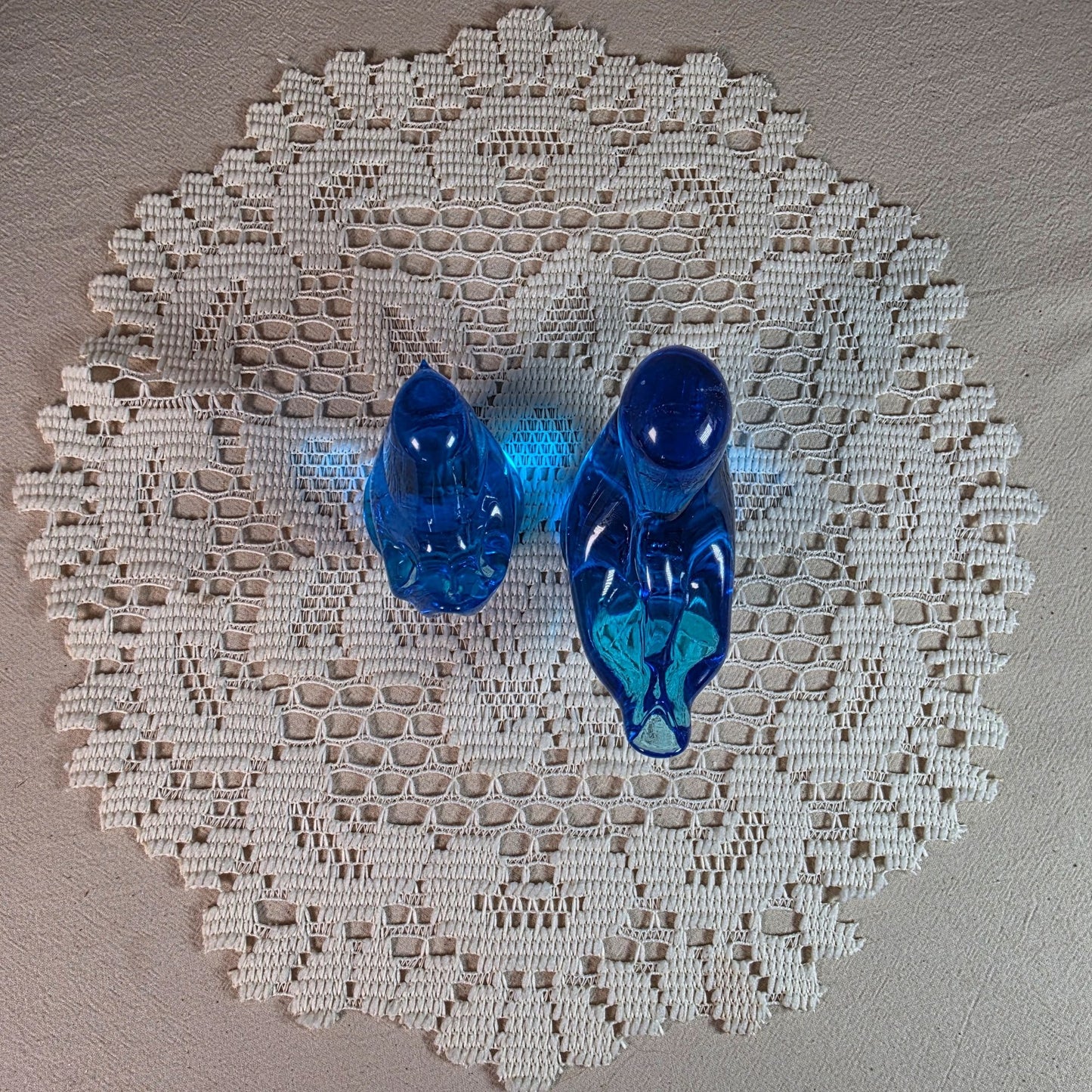 Blue Glass Birds of Happiness Pair Handblown Art Glass Decor