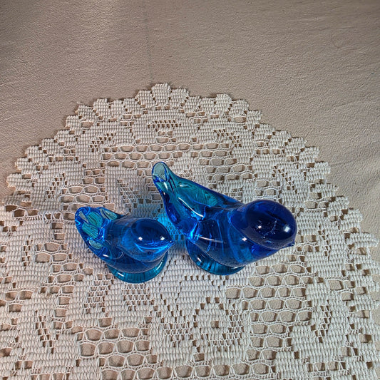 Blue Glass Birds of Happiness Pair Handblown Art Glass Decor