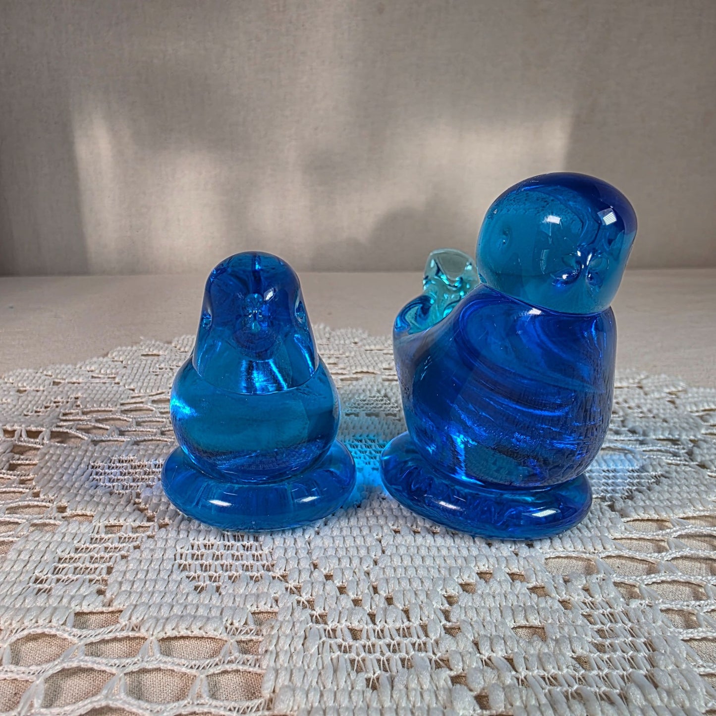 Blue Glass Birds of Happiness Pair Handblown Art Glass Decor