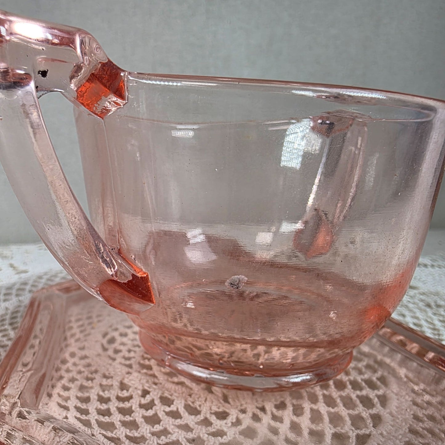 Vintage Pink Depression Glass Creamer Sugar Set With Matching Tray Elegant Serving Set