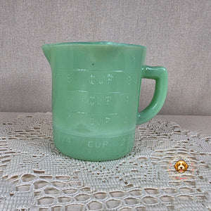 Vintage Style Green Jadeite 3-Spout Glass Measuring Cup 1 Cup Capacity Embossed Markings Depression Era Style