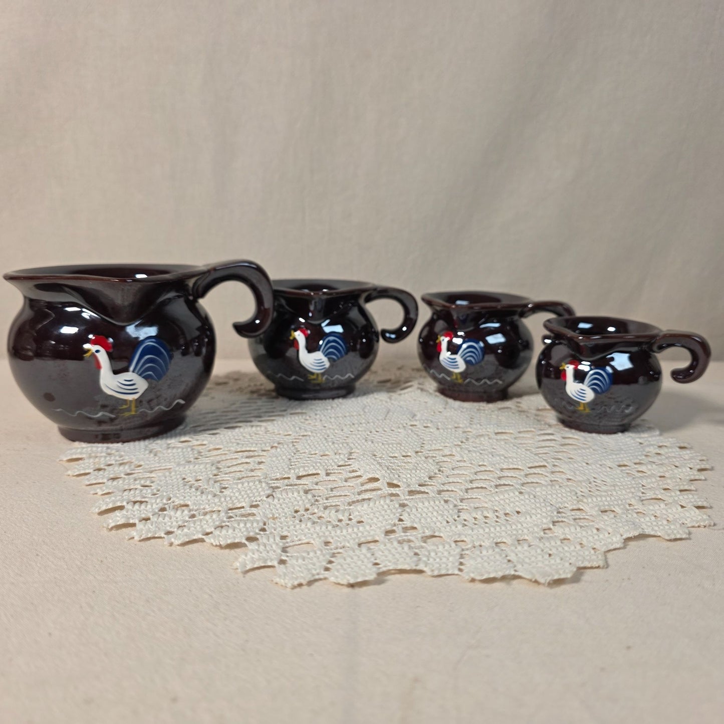 Vintage Ceramic Rooster Measuring Cups Set of 4 Made in Japan