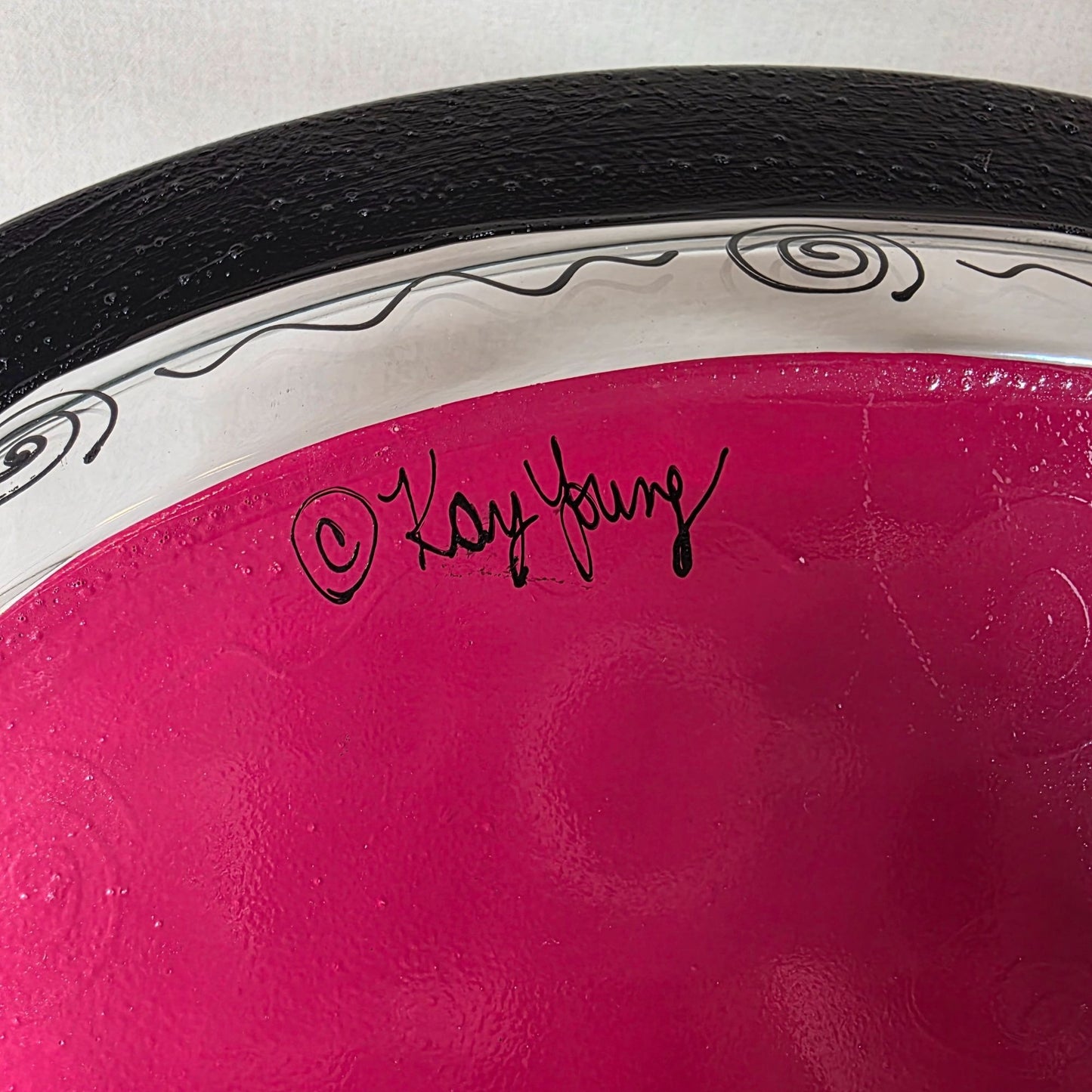 Decorative Kay Young Reverse Painted Oval Glass Serving Platter