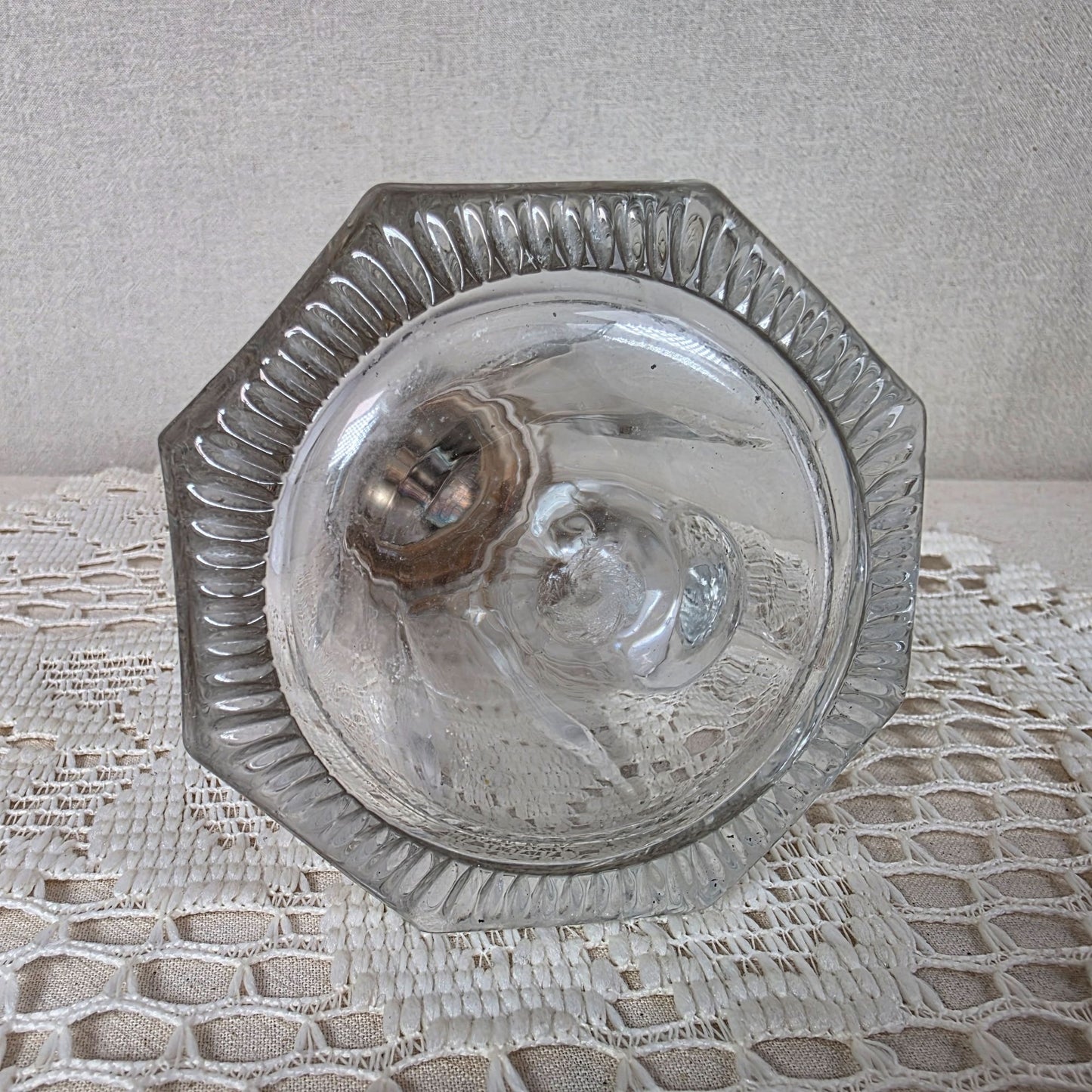 Antique EAPG Glass Syrup Pitcher With Hinged Silver-Tone Lid And Handle Elegant Vintage Design