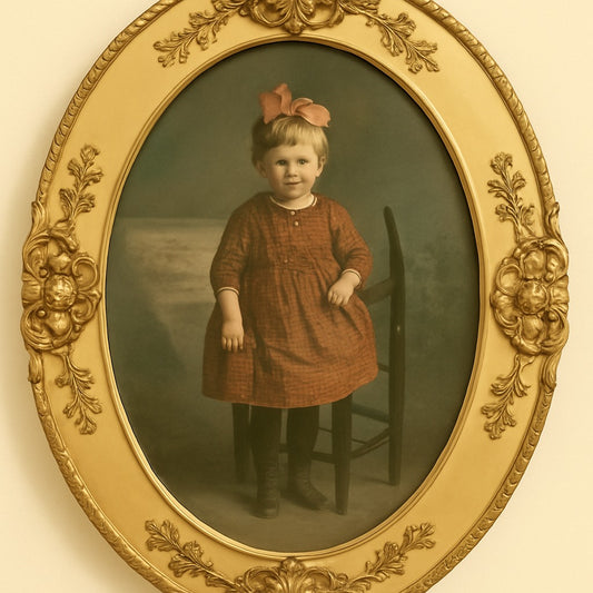 Vintage Ornate Framed Bubble glass photo of girl