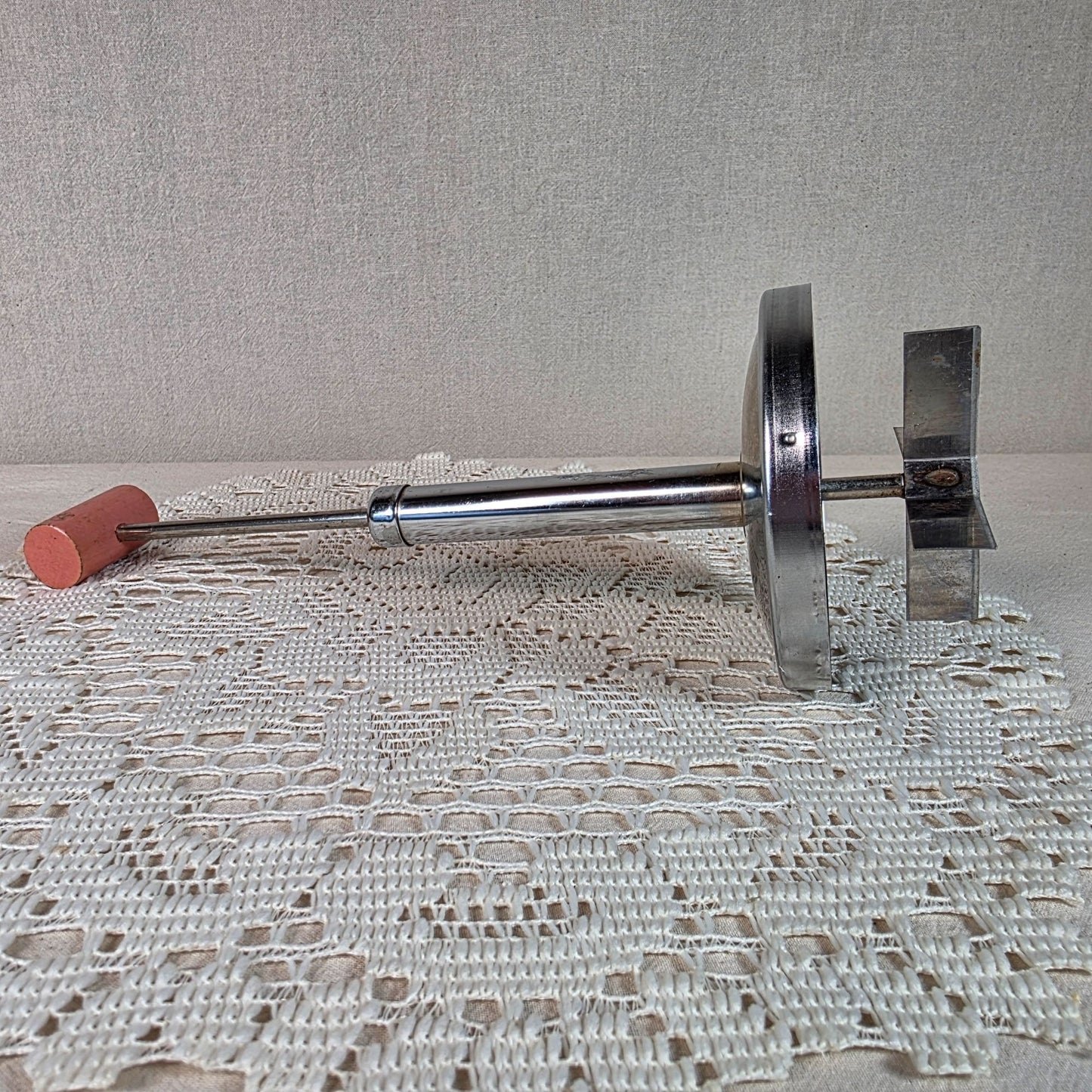 Vintage PAMCO Food Chopper With Glass Measuring Cup Base 1.5 Cup Capacity Metal Plunger & Wooden Handle For Nuts & Vegetables
