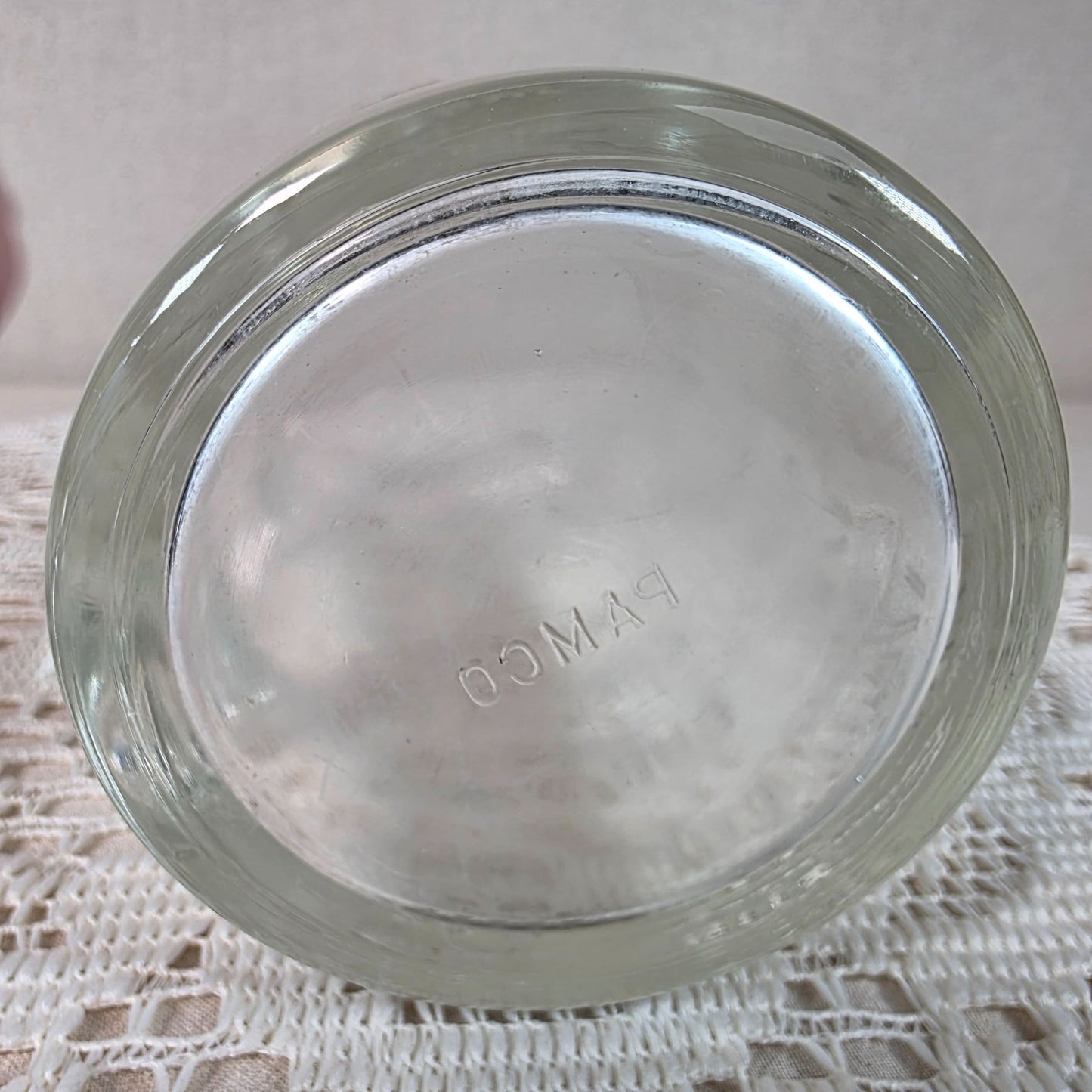 Vintage PAMCO Food Chopper With Glass Measuring Cup Base 1.5 Cup Capacity Metal Plunger & Wooden Handle For Nuts & Vegetables