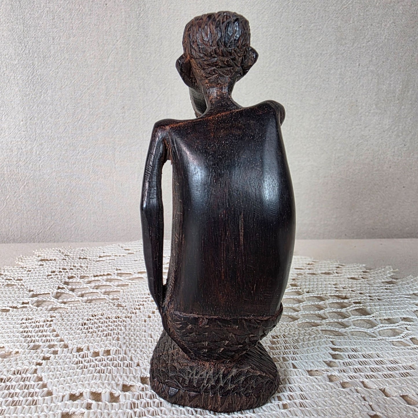 Handcarved African Ebony Wood Pipe Smoker Sculpture Tribal Figurative Art