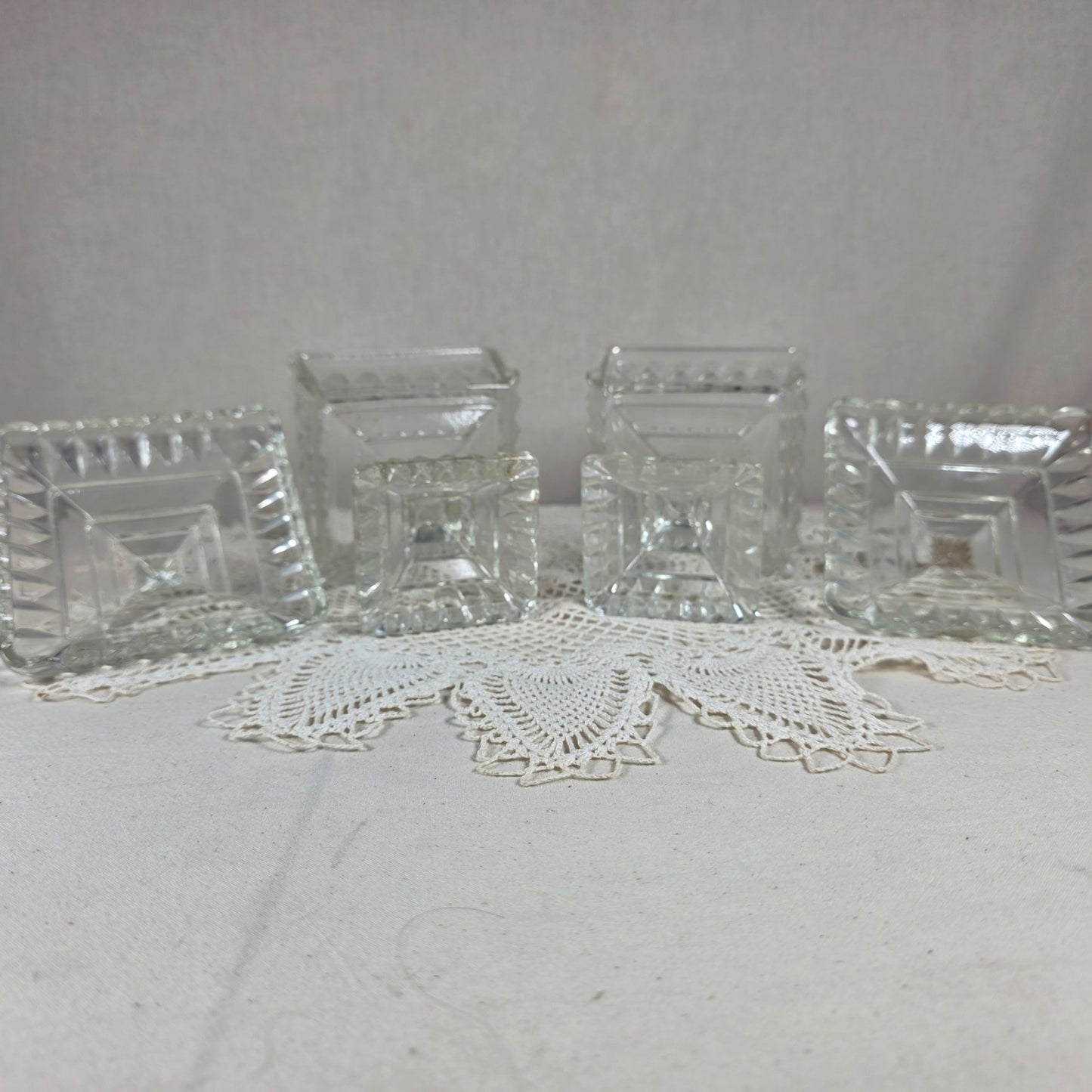 Vintage Clear Glass Pedestal Candy Dish Set of 2 Lidded Compote Pressed Glass Trinket Dish
