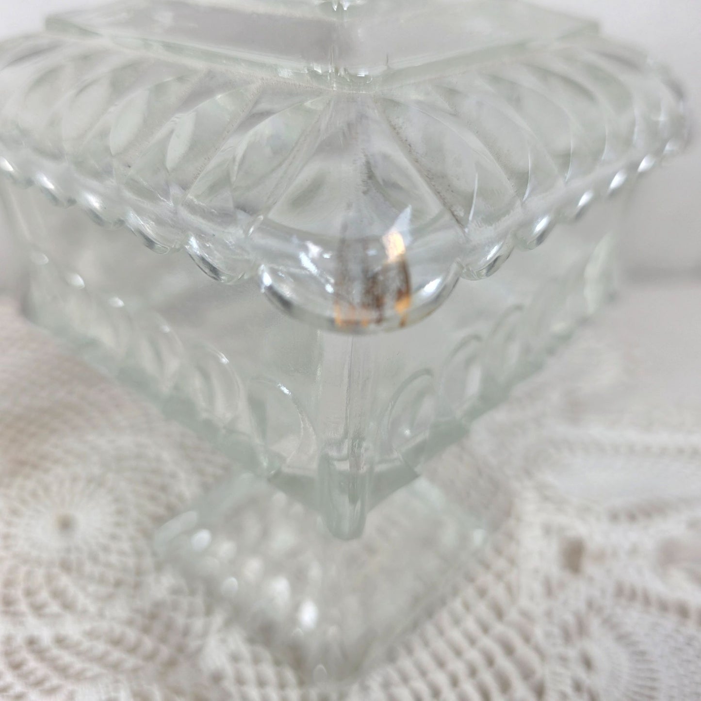 Vintage Clear Glass Pedestal Candy Dish Set of 2 Lidded Compote Pressed Glass Trinket Dish