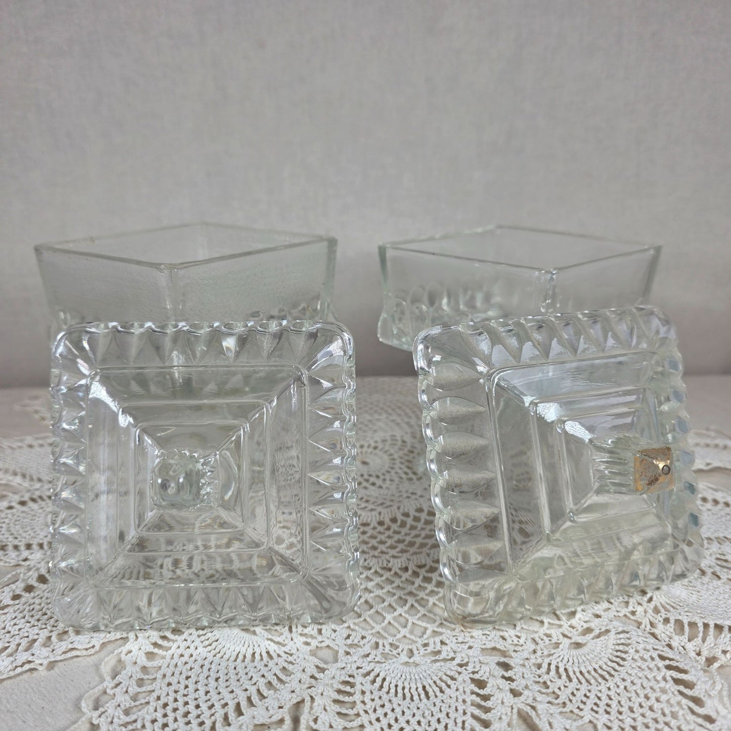 Vintage Clear Glass Pedestal Candy Dish Set of 2 Lidded Compote Pressed Glass Trinket Dish