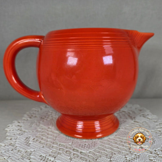 Vintage Fiesta Red Ice Lip Pitcher 9 1/2" Wide & 7" Tall Art Deco Style Ceramic Collectible Display-Ready
