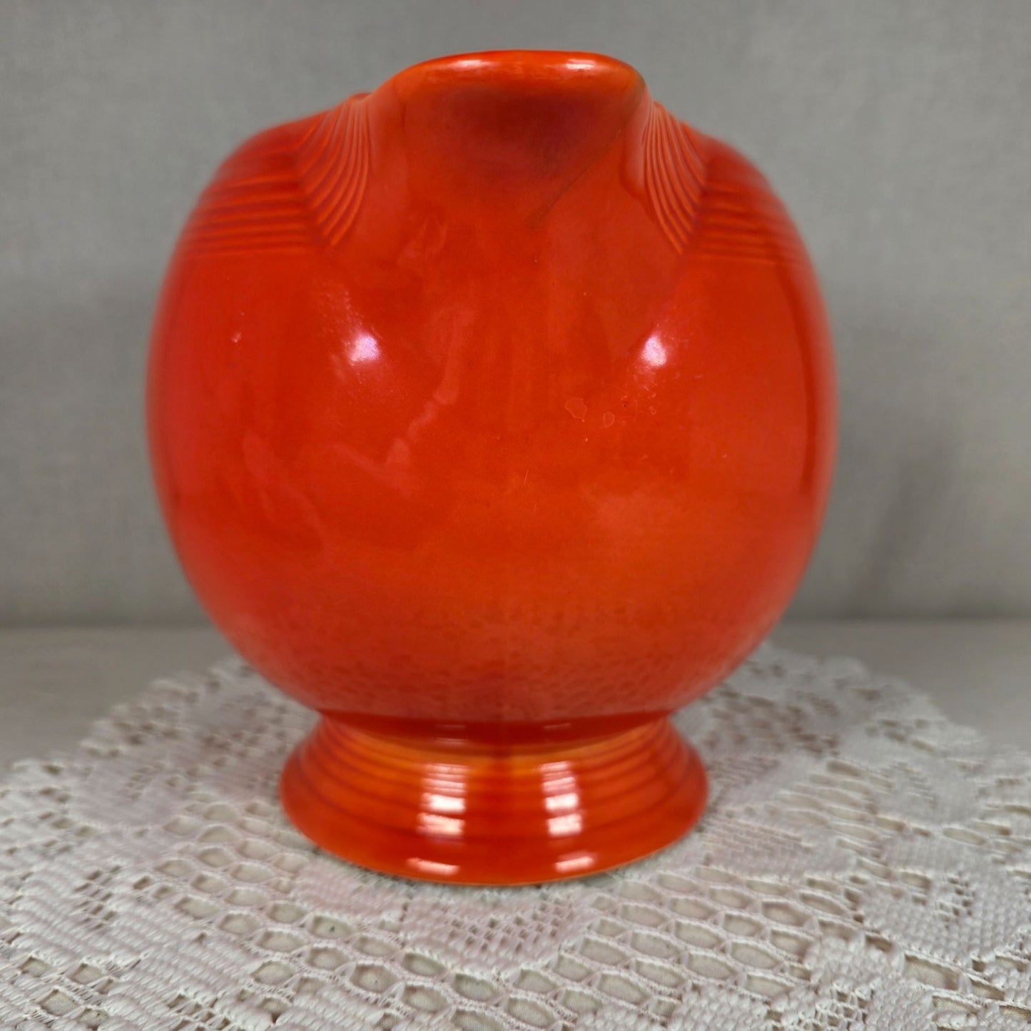 Vintage Fiesta Red Ice Lip Pitcher 9 1/2" Wide & 7" Tall Art Deco Style Ceramic Collectible Display-Ready