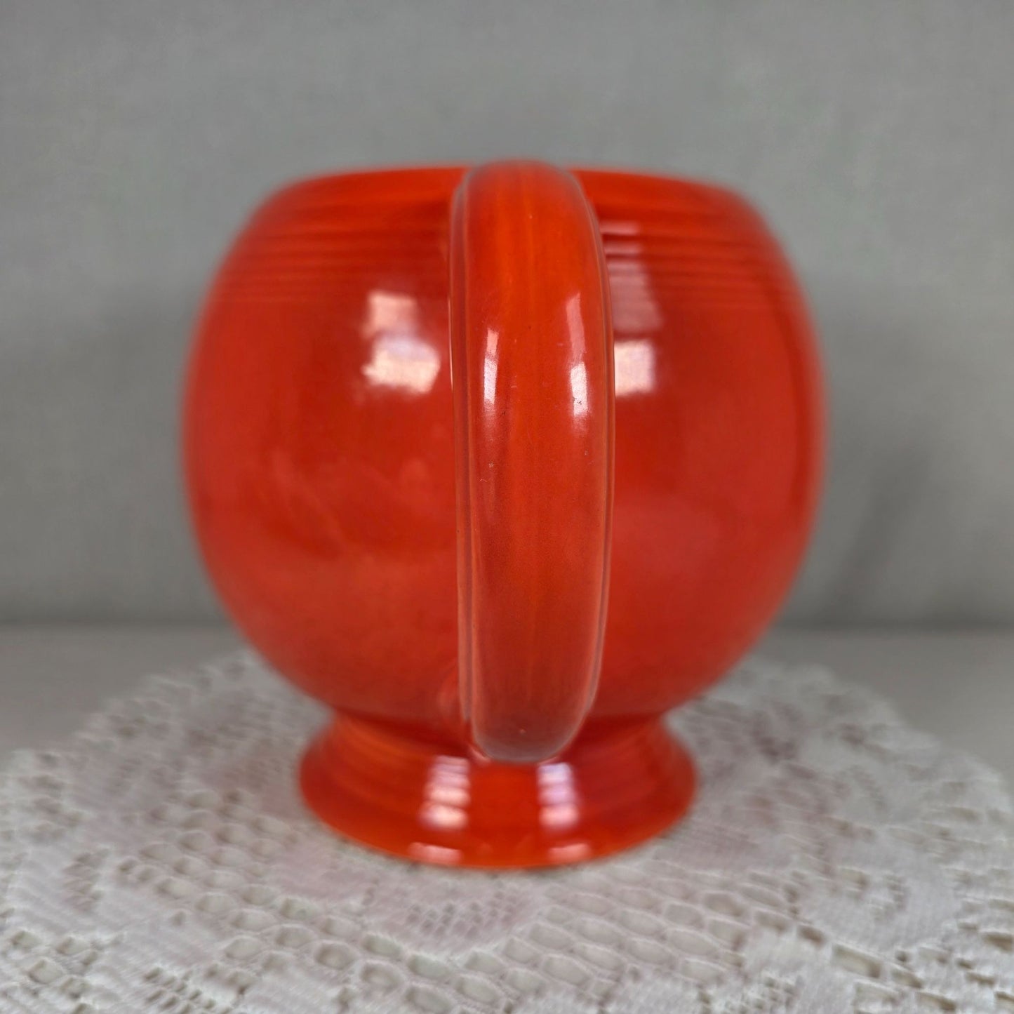 Vintage Fiesta Red Ice Lip Pitcher 9 1/2" Wide & 7" Tall Art Deco Style Ceramic Collectible Display-Ready