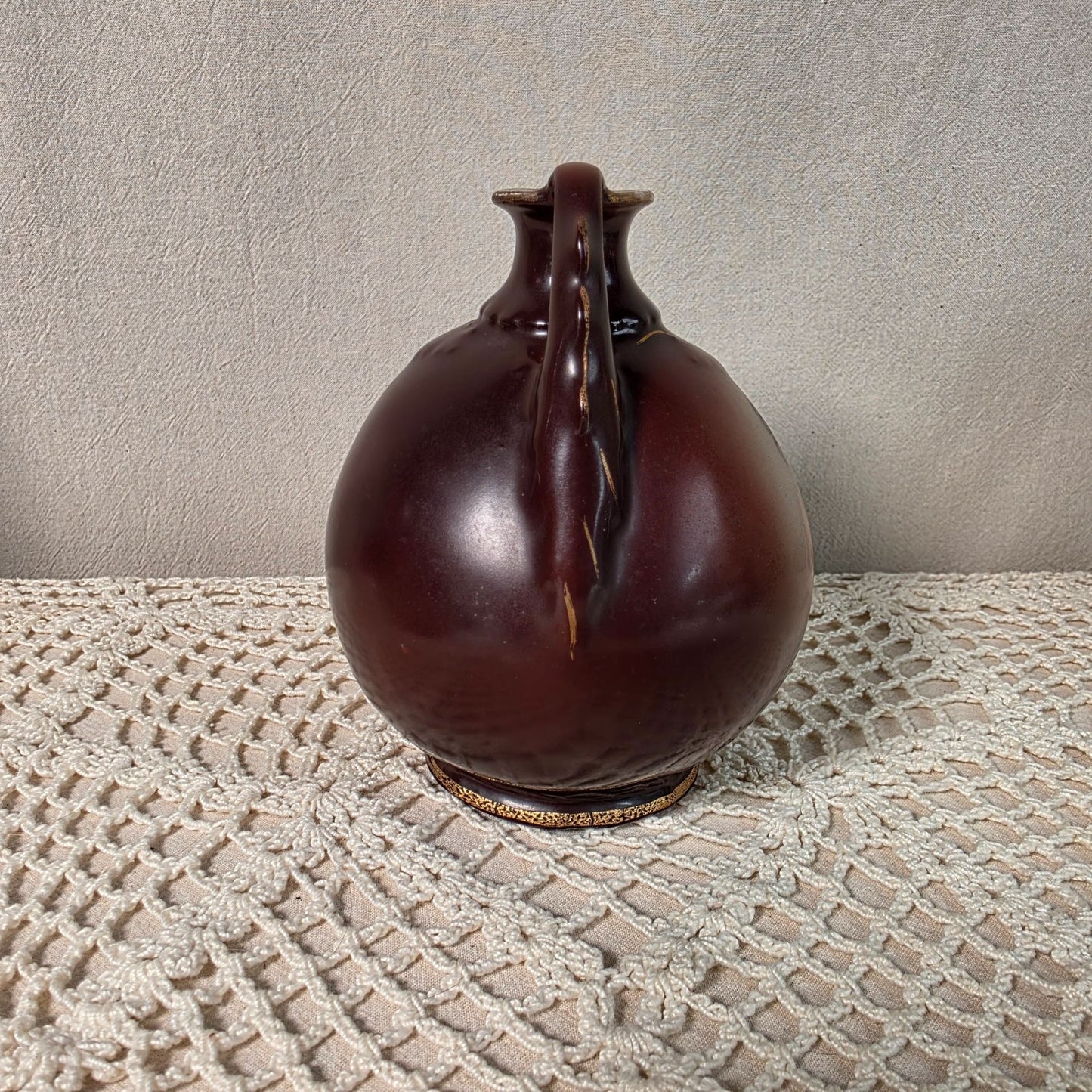 Austrian Porcelain Portrait Vase Art Nouveau Style Victorian Era 5" Brown With Gold Details Late 19th To Early 20th Century