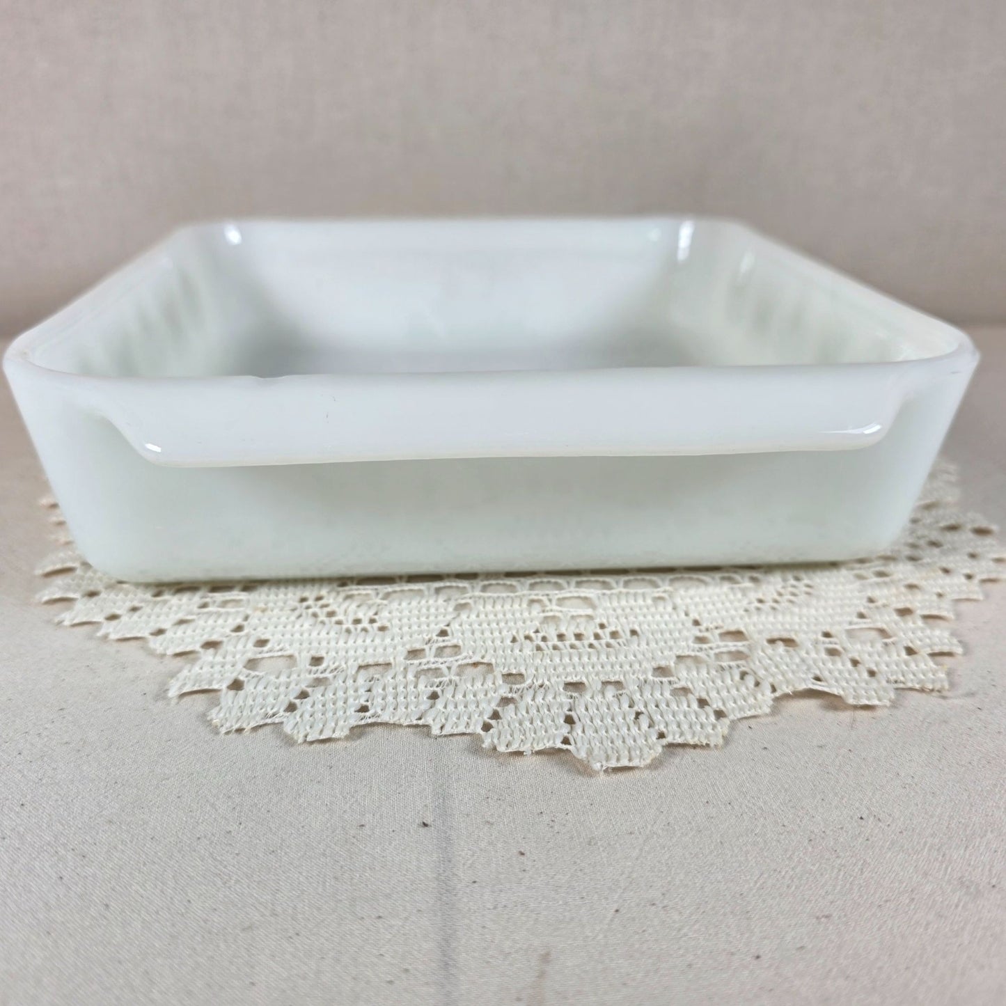 Fire King Garden Meadows Square Baking Dish 8"x8" Milk Glass With Green Floral Pattern