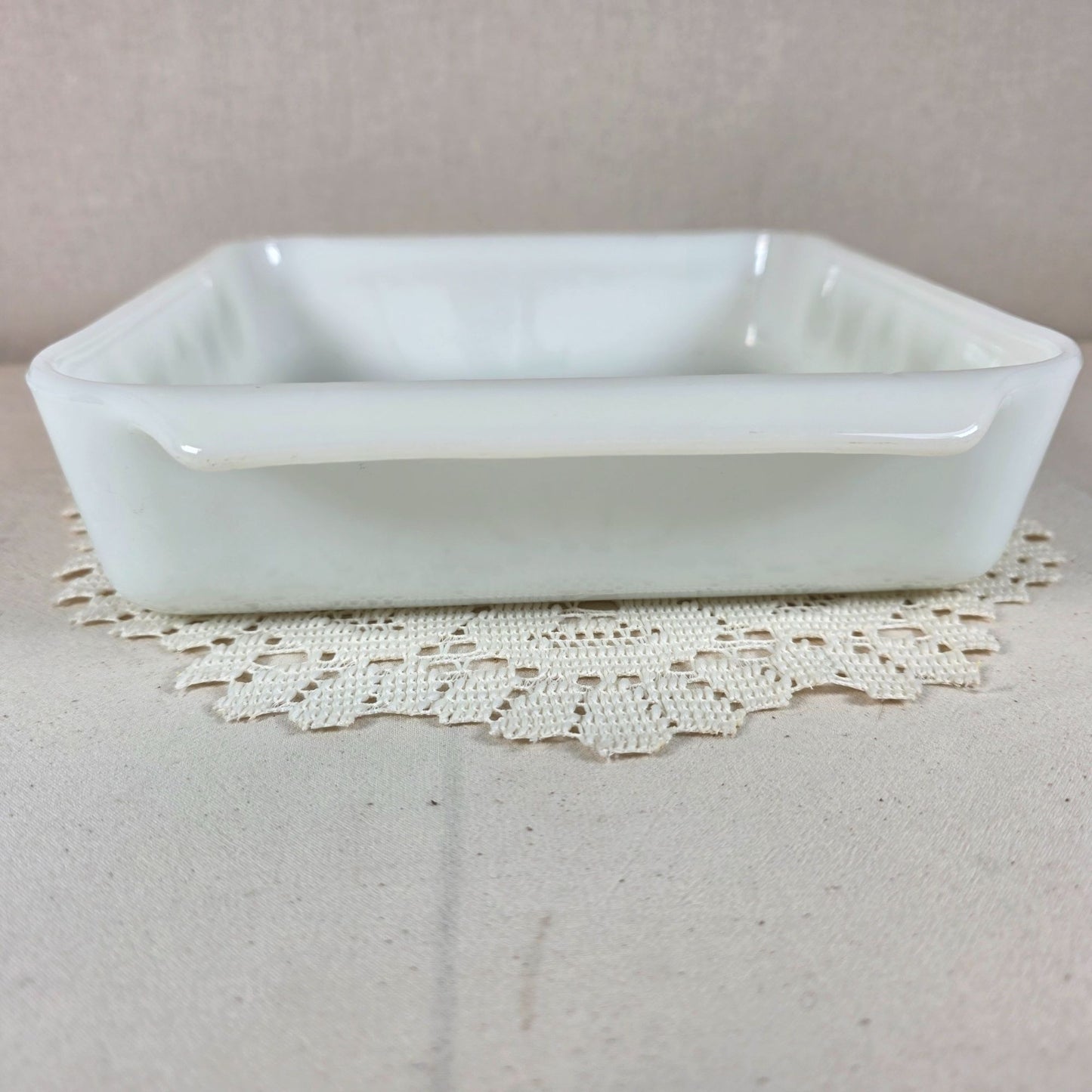 Fire King Garden Meadows Square Baking Dish 8"x8" Milk Glass With Green Floral Pattern