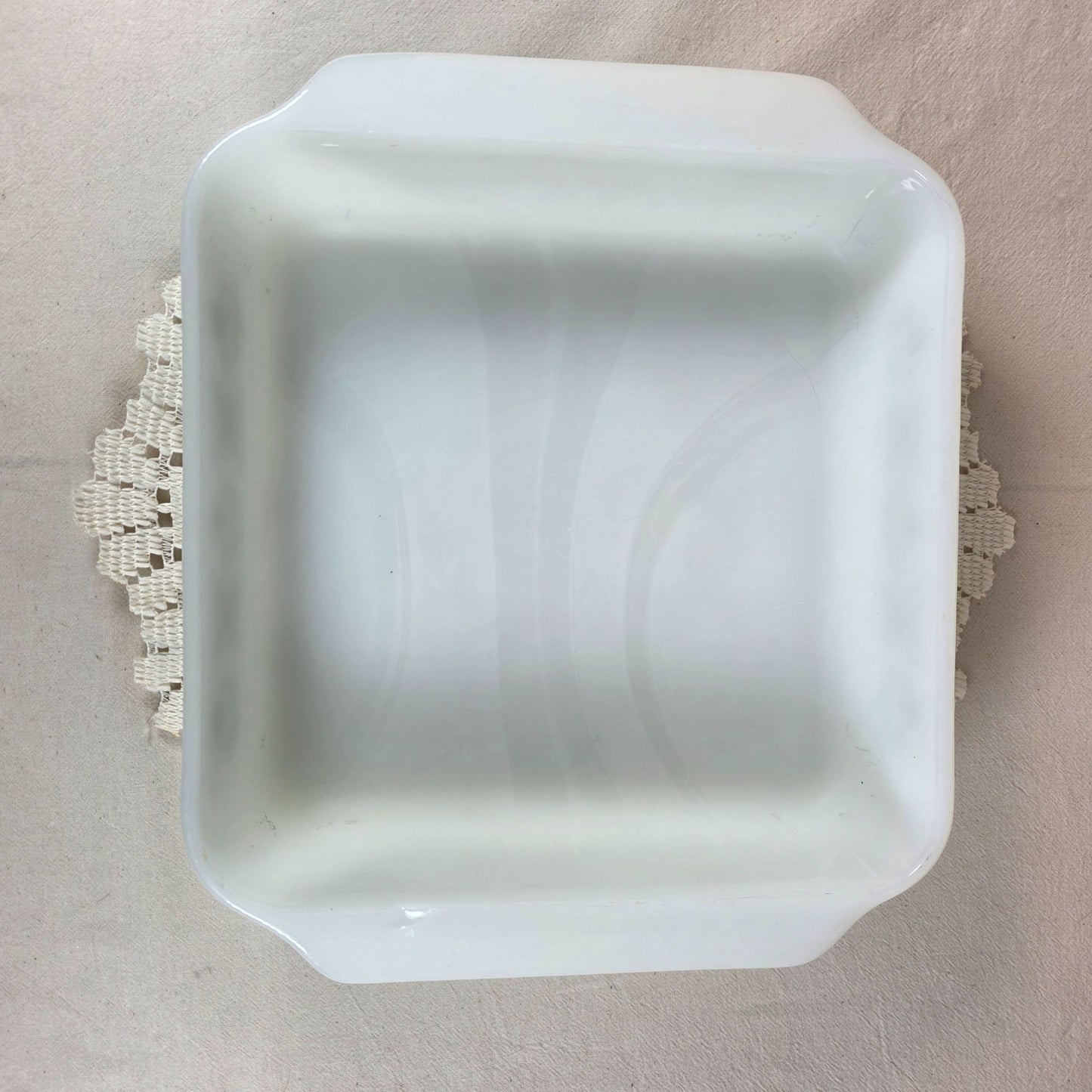 Fire King Garden Meadows Square Baking Dish 8"x8" Milk Glass With Green Floral Pattern