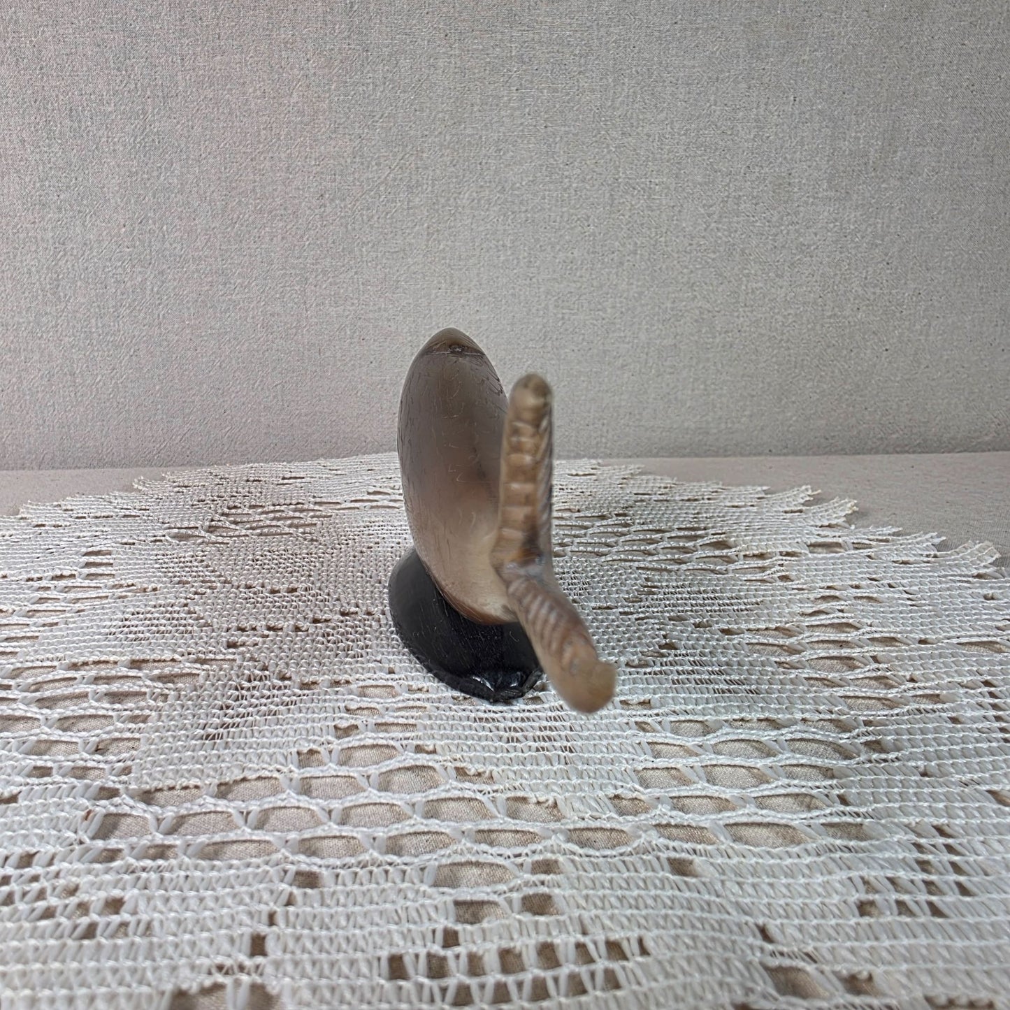 Vintage Horn Carved Fish Sculpture With Dark Base