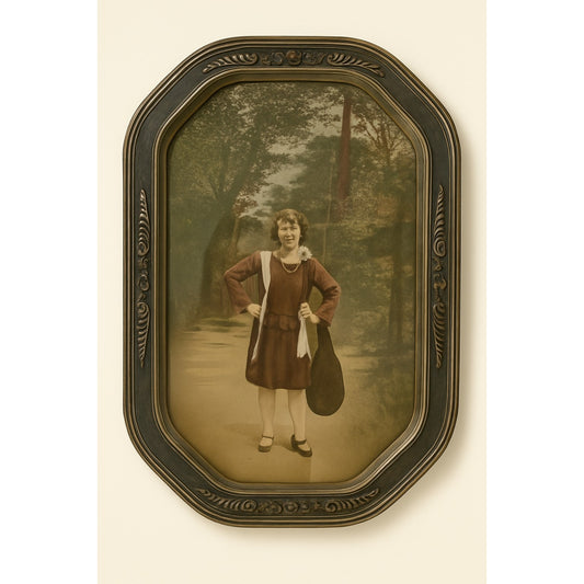 Antique Hand-Tinted Portrait Photograph – Early 1900s Woman, Original Frame – Vi