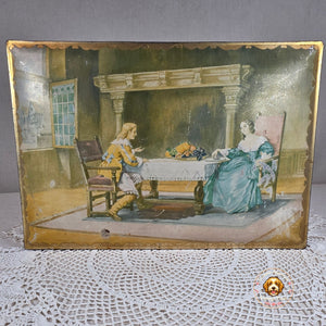 Antique NBC Uneeda Biscuit Tin Lithograph Victorian Scene Hinged Storage Box 11.25"