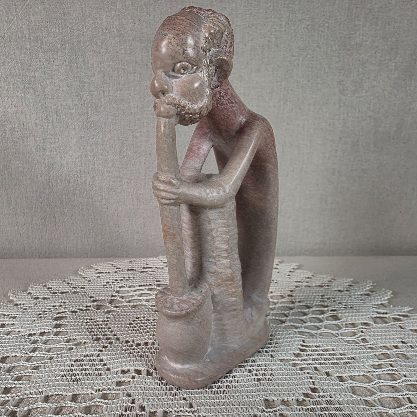 African Soapstone Carved Contemplative Sculpture Handmade In Kenya
