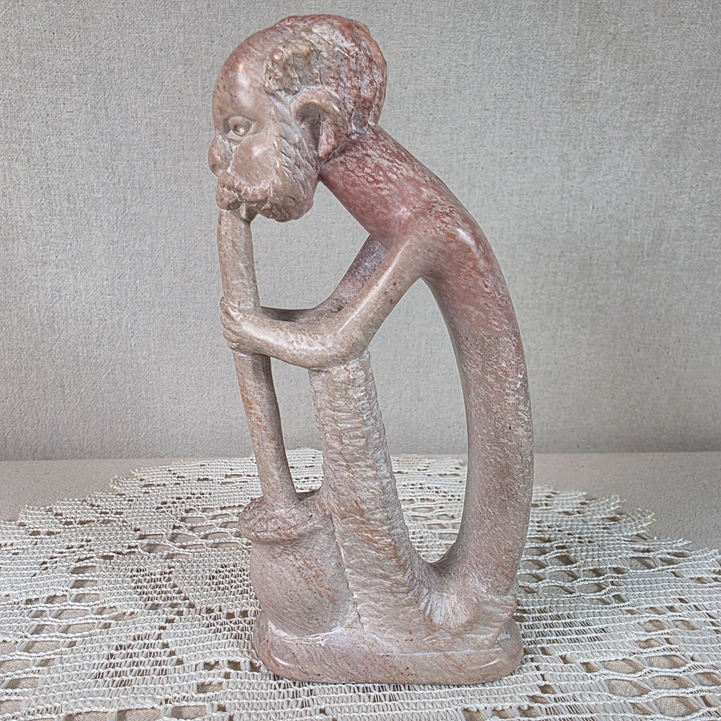 African Soapstone Carved Contemplative Sculpture Handmade In Kenya