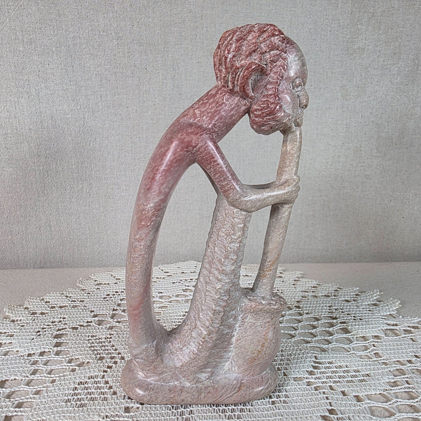 African Soapstone Carved Contemplative Sculpture Handmade In Kenya