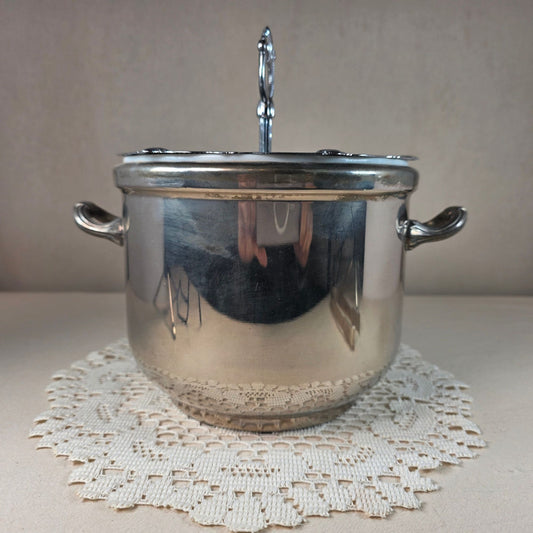 Silver-Plated Ice Bucket With Lid & Tongs Vintage Style Made In Hong Kong Elegant Design