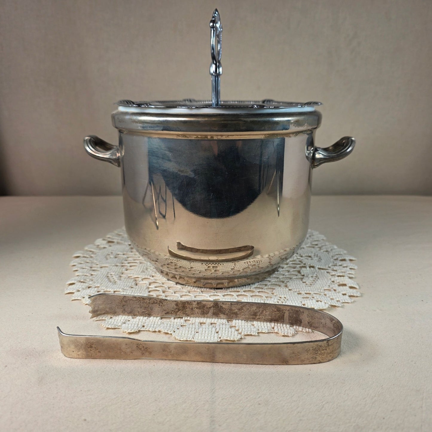 Silver-Plated Ice Bucket With Lid & Tongs Vintage Style Made In Hong Kong Elegant Design