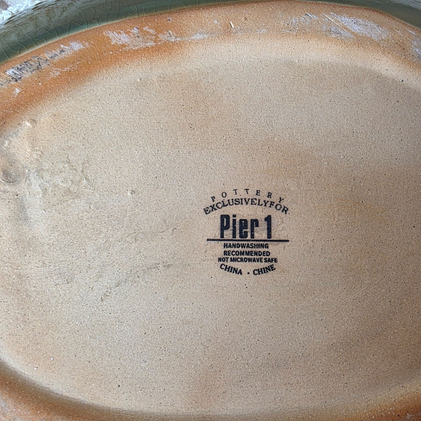 Pier One Ceramic Leaf Decorative Serving Dish With Detailed Texture & Glossy Olive