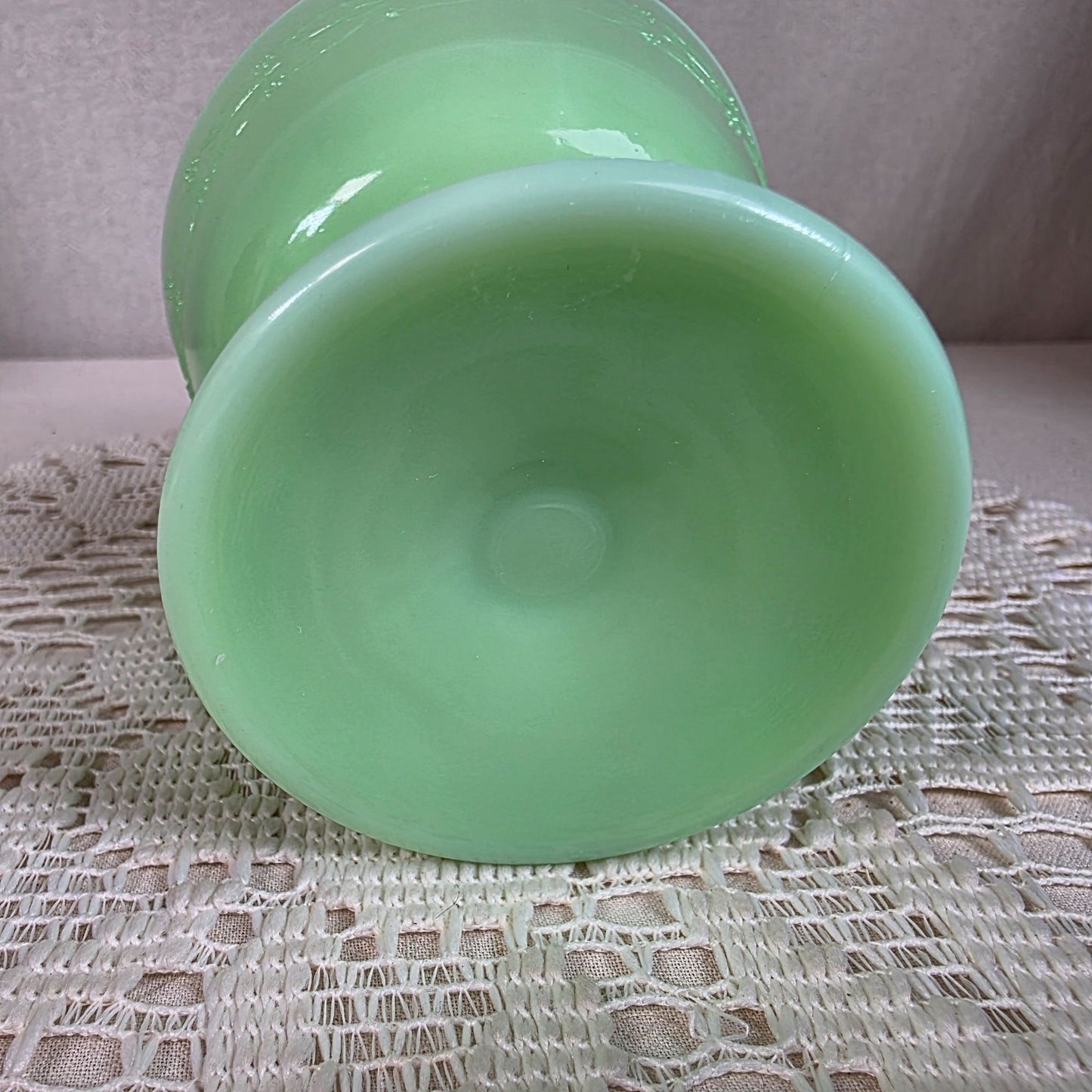 Vintage McKee Laurel Jadeite Sherbet Dish 3 3/4" Tall Embossed Leaf Pattern Glows Under UV Light