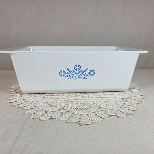 CorningWare Blue Cornflower Loaf Pan 9x5 Vintage Milk Glass Bread Dish