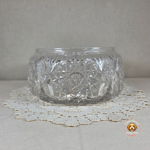 Vintage Cut Crystal Rose Bowl Starburst Hobstar Heavy Clear Crystal Candy Bowl