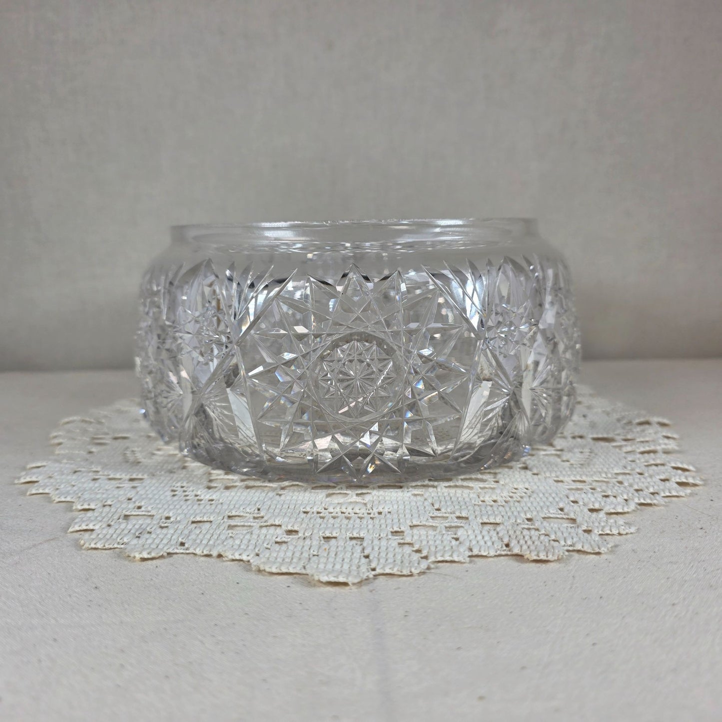 Vintage Cut Crystal Rose Bowl Starburst Hobstar Heavy Clear Crystal Candy Bowl