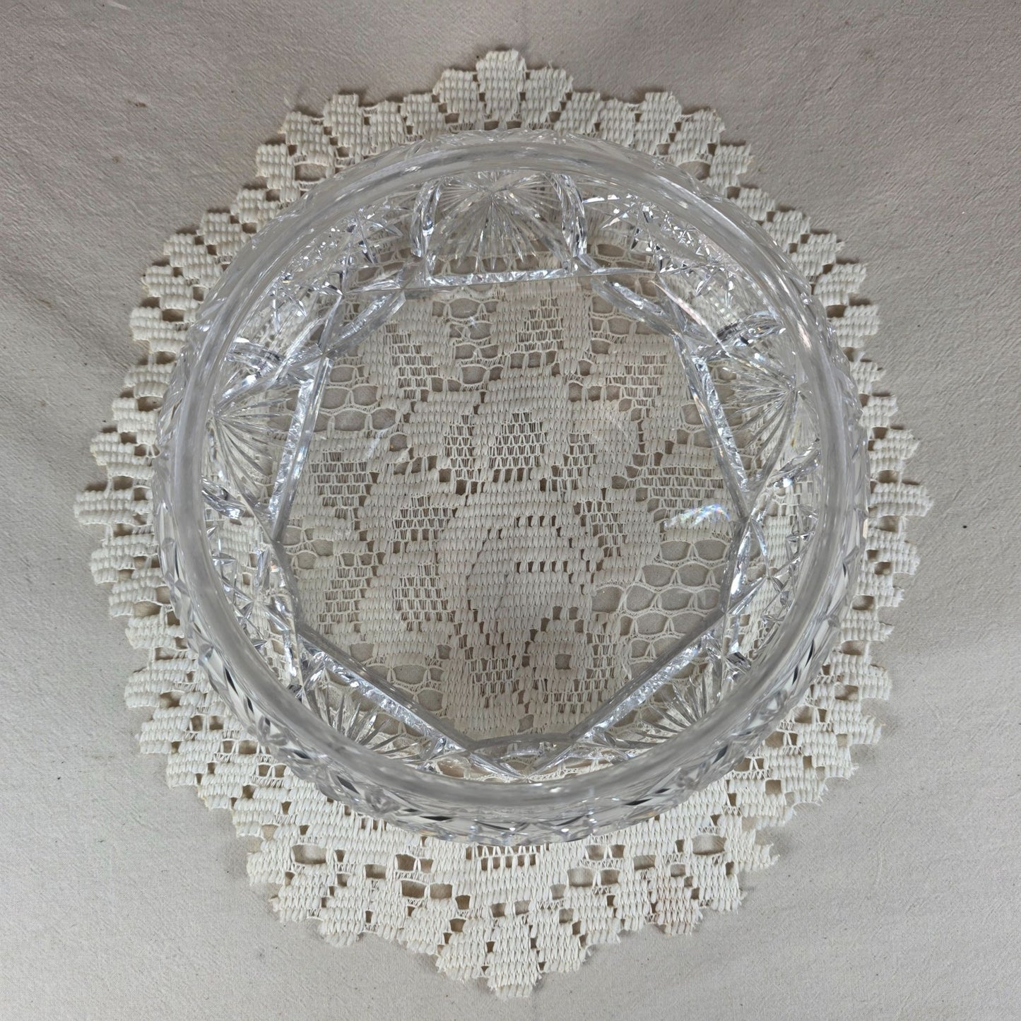 Vintage Cut Crystal Rose Bowl Starburst Hobstar Heavy Clear Crystal Candy Bowl