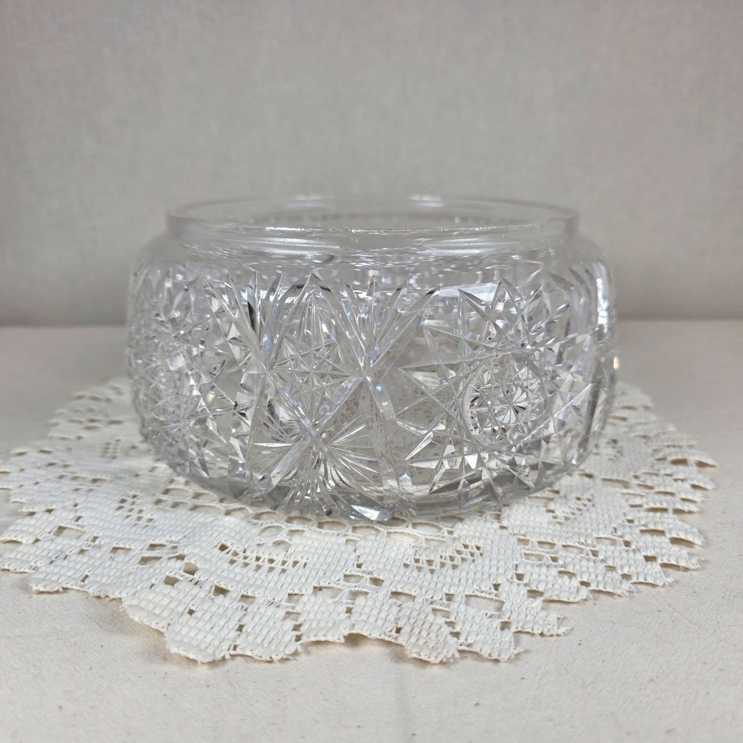 Vintage Cut Crystal Rose Bowl Starburst Hobstar Heavy Clear Crystal Candy Bowl