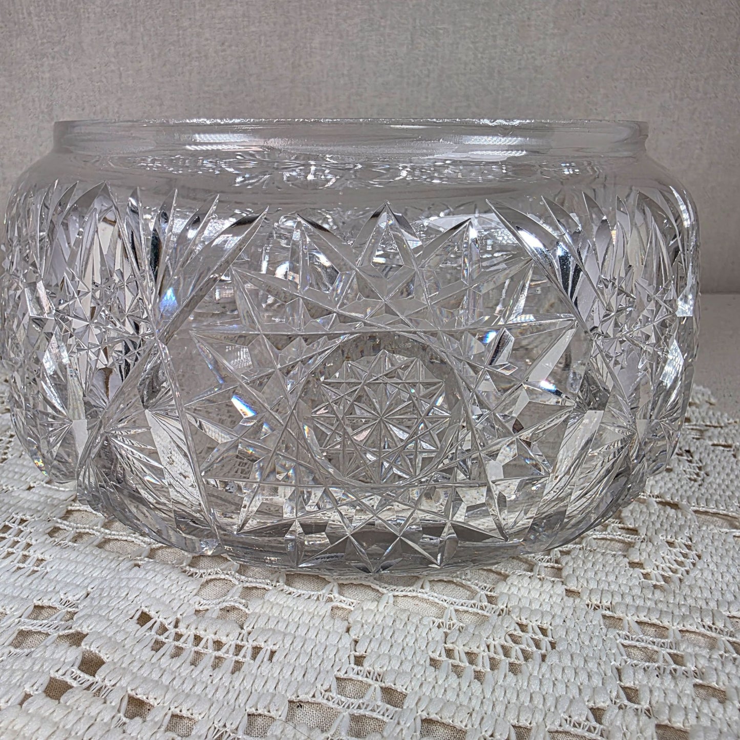 Vintage Cut Crystal Rose Bowl Starburst Hobstar Heavy Clear Crystal Candy Bowl