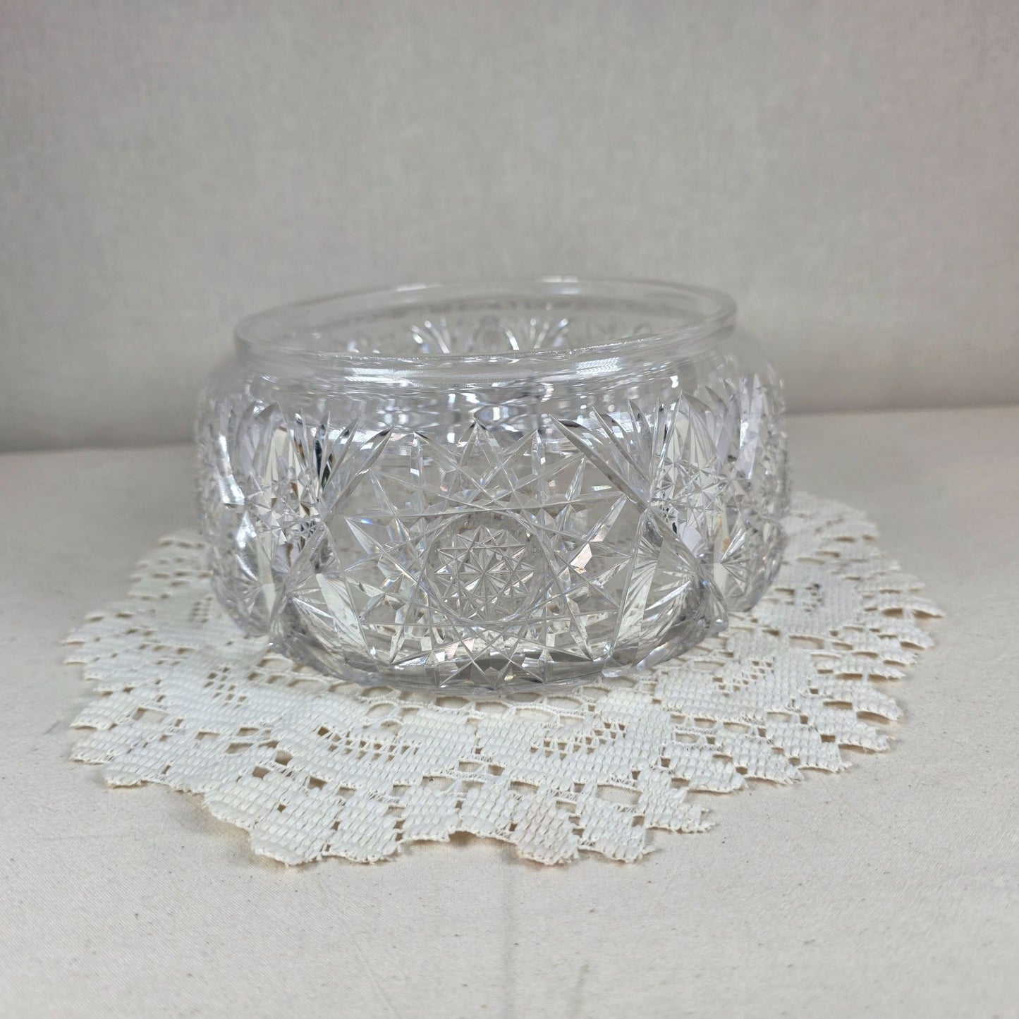 Vintage Cut Crystal Rose Bowl Starburst Hobstar Heavy Clear Crystal Candy Bowl