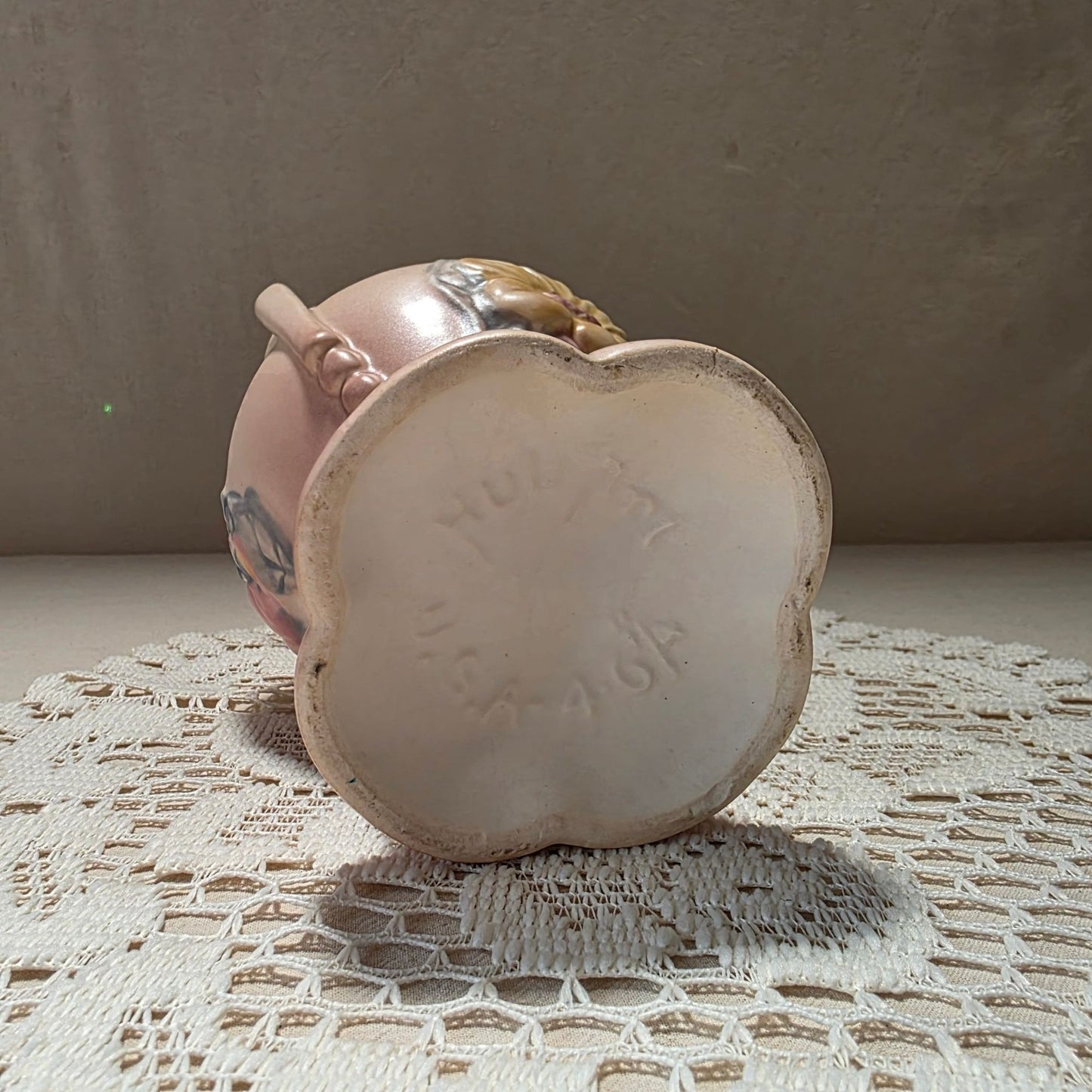 Vintage Hull Pottery Two-Handle Vase With Floral Design & Scalloped Rim