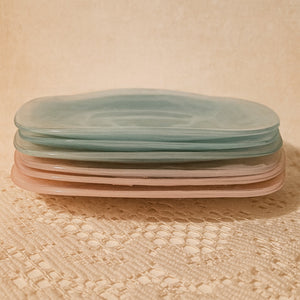 Pier 1 Alabaster Glass Salad Plates Set of 6 Pink & Aqua Swirl Retired