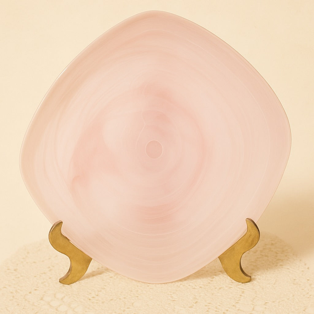 Pier 1 Alabaster Glass Salad Plates Set of 6 Pink & Aqua Swirl Retired